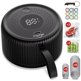 Staweiger electric mason jar vacuum sealer in use sealing a jar for freshness
