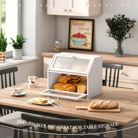 STDDRE bread box interior capacity demonstrates two compartments storing multiple bread types.