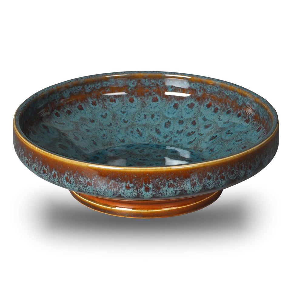 STE-CER peacock green ceramic fruit bowl top view for organized fruit