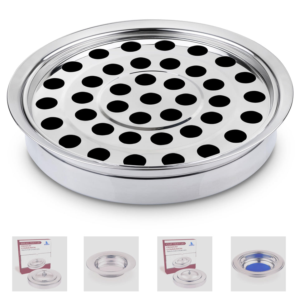 Steadfast Selections 40-cup silver tray ready for service to support a large congregation