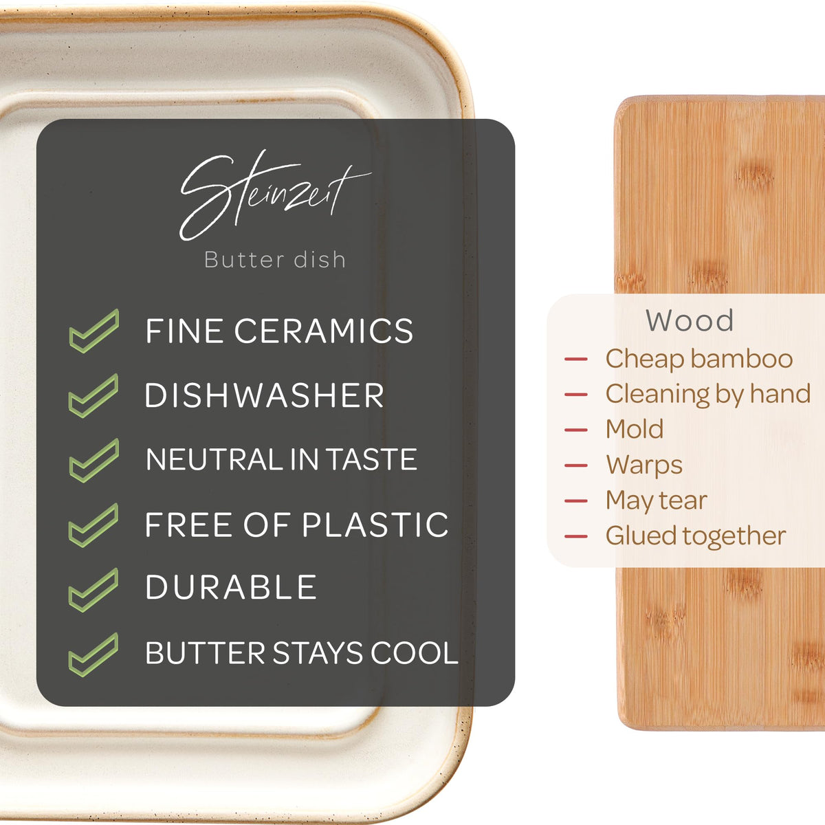 Steinzeit ceramic butter dish on counter for elegant organization.