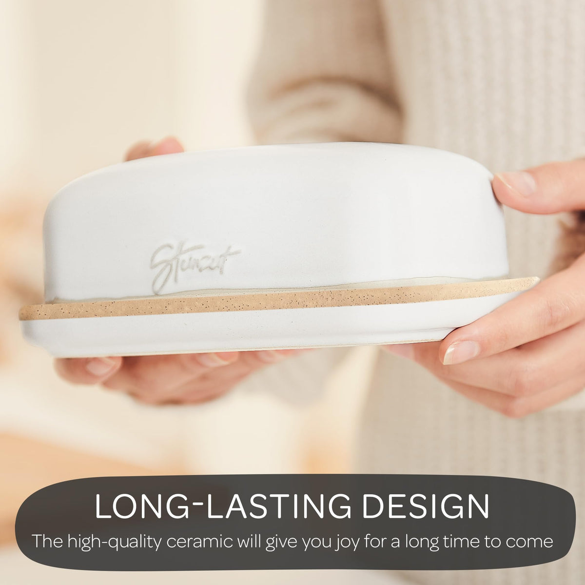 Steinzeit ceramic butter dish complements any kitchen decor.