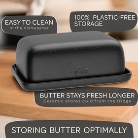 Steinzeit butter dish lid-off interior view highlights large capacity for two sticks