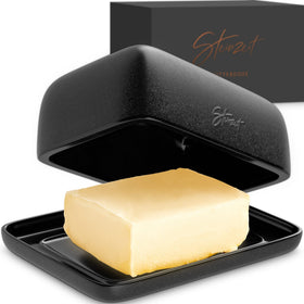 Steinzeit butter dish with lid on countertop keeps butter fresh and ready