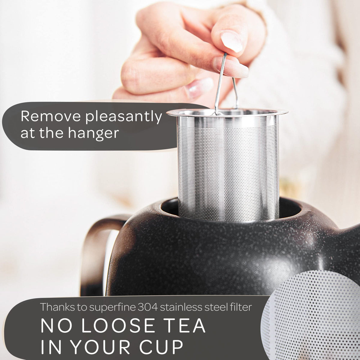 Steinzeit teapot with rust-resistant 304 stainless steel sieve for easy removal