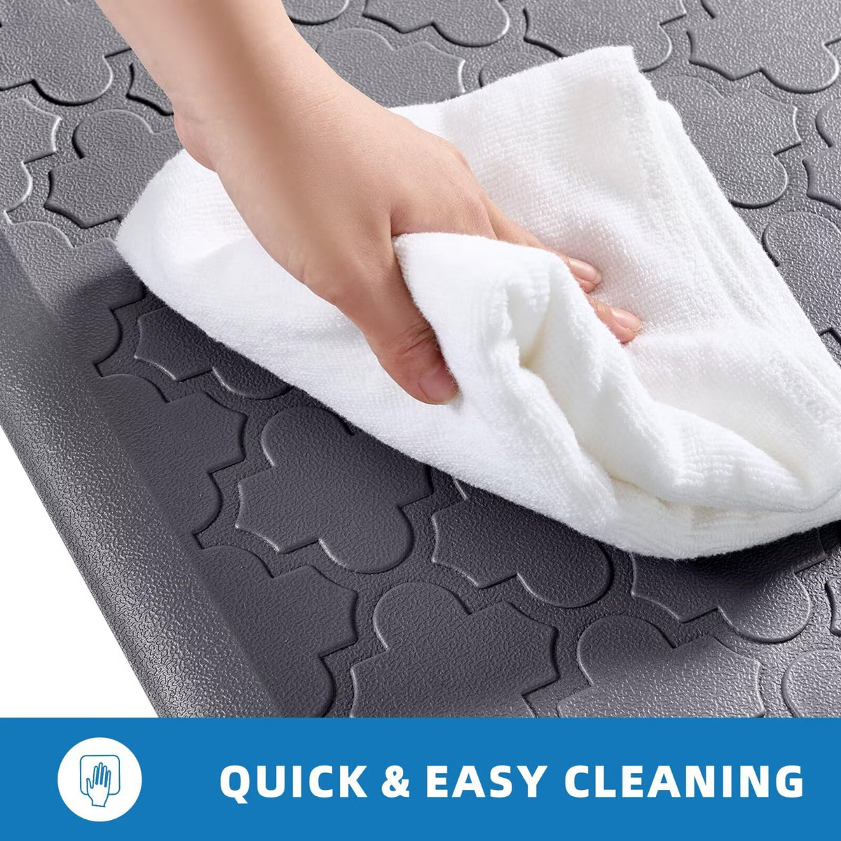 StepAura 47-inch mat extended along counter for long standing sessions