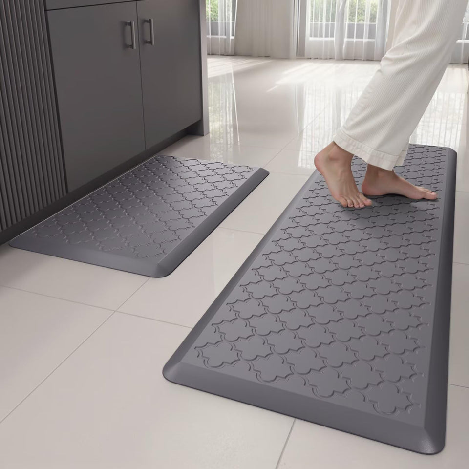 StepAura kitchen mats top view showing the two-piece anti-fatigue set for comfortable standing