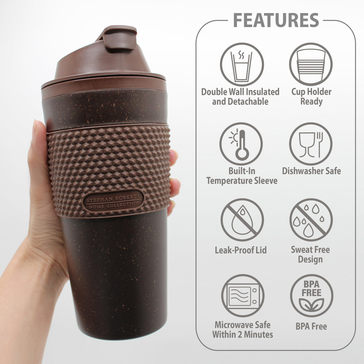 Stephan Roberts insulated double-wall tumbler maintains beverage temperature longer.