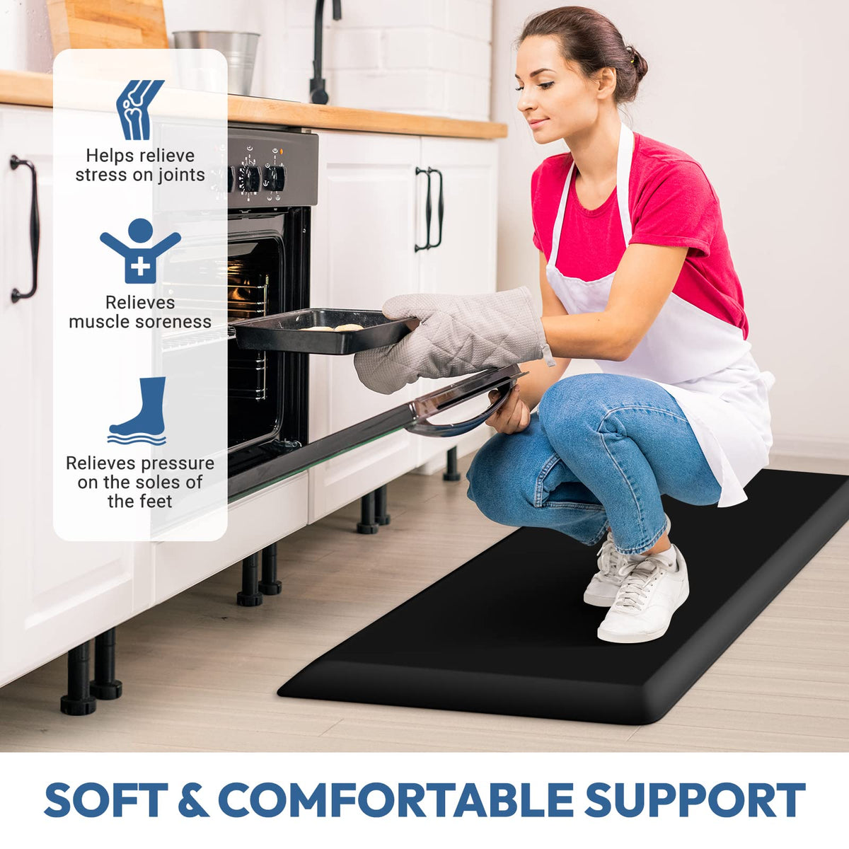 StepLively anti-slip bottom keeps the mat securely in place on kitchen floors.