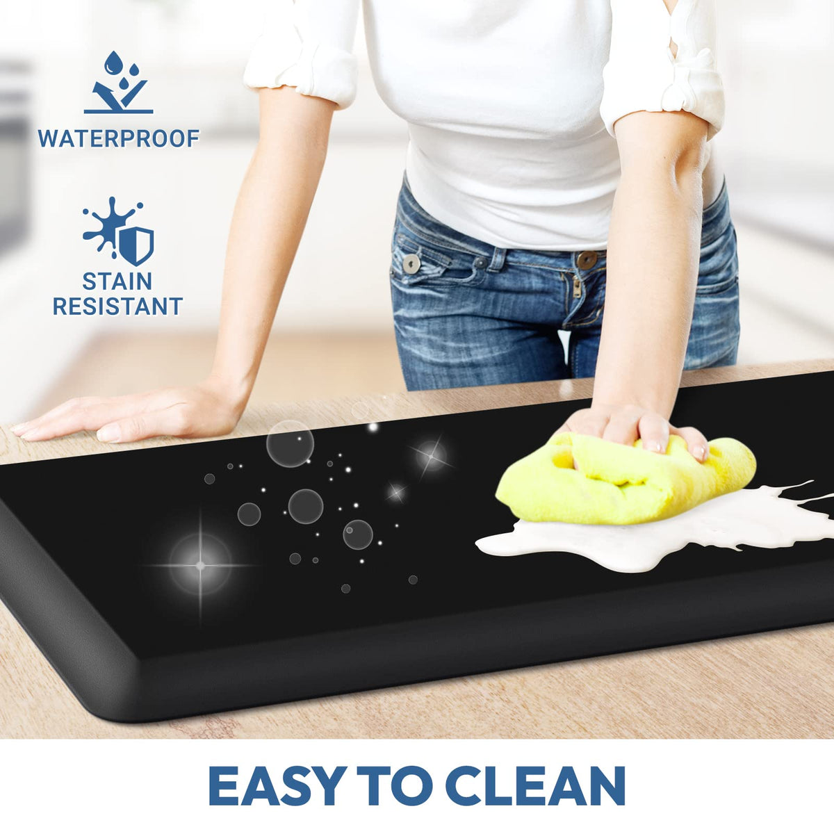 StepLively beveled-edge safety design reduces trip risk around counters.