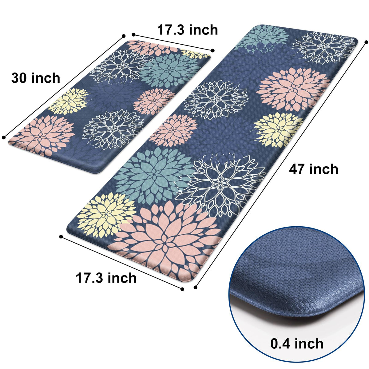 StepLively blue stove-area mat keeps feet comfortable while cooking.