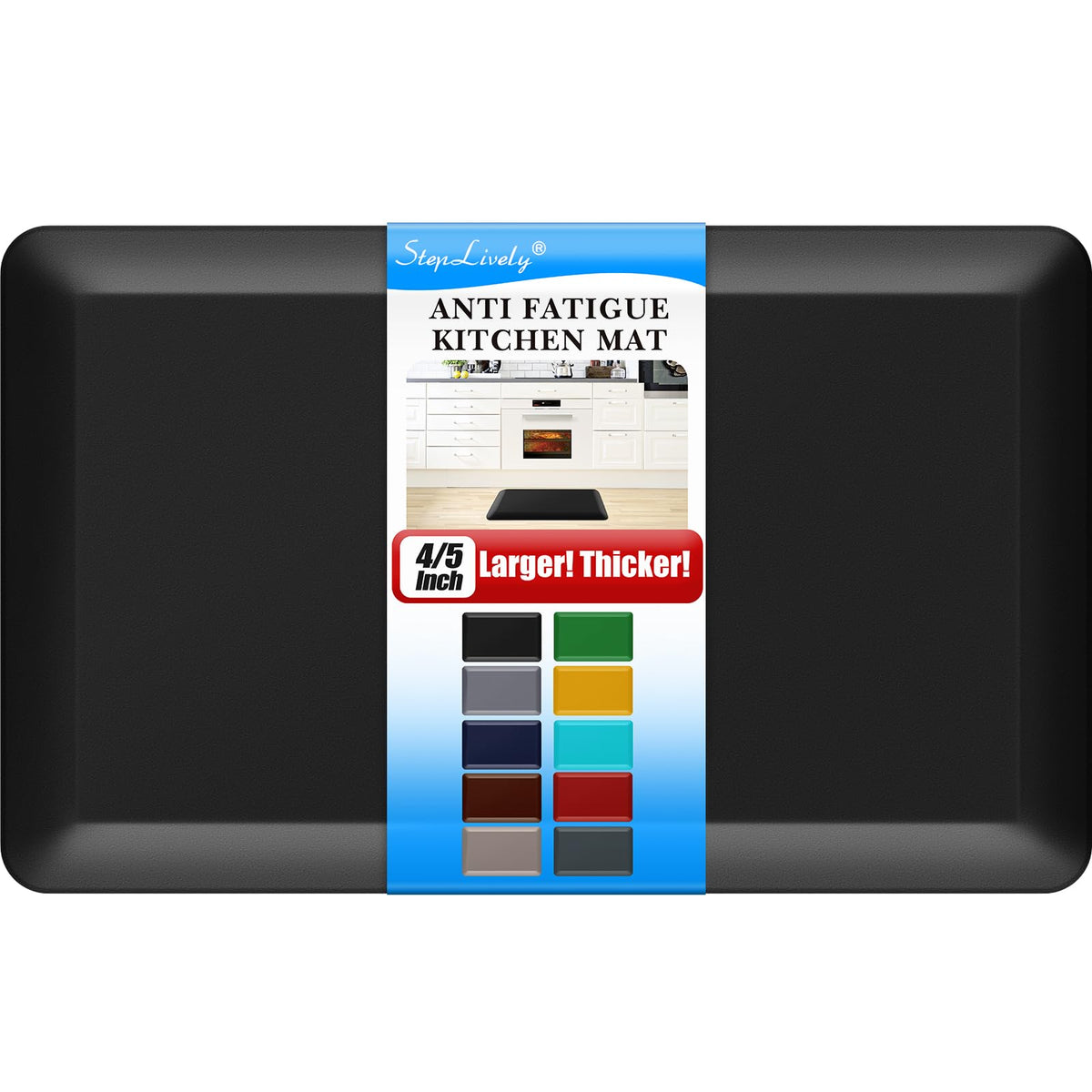 StepLively front view of the 17x24 black kitchen mat offering everyday comfort.