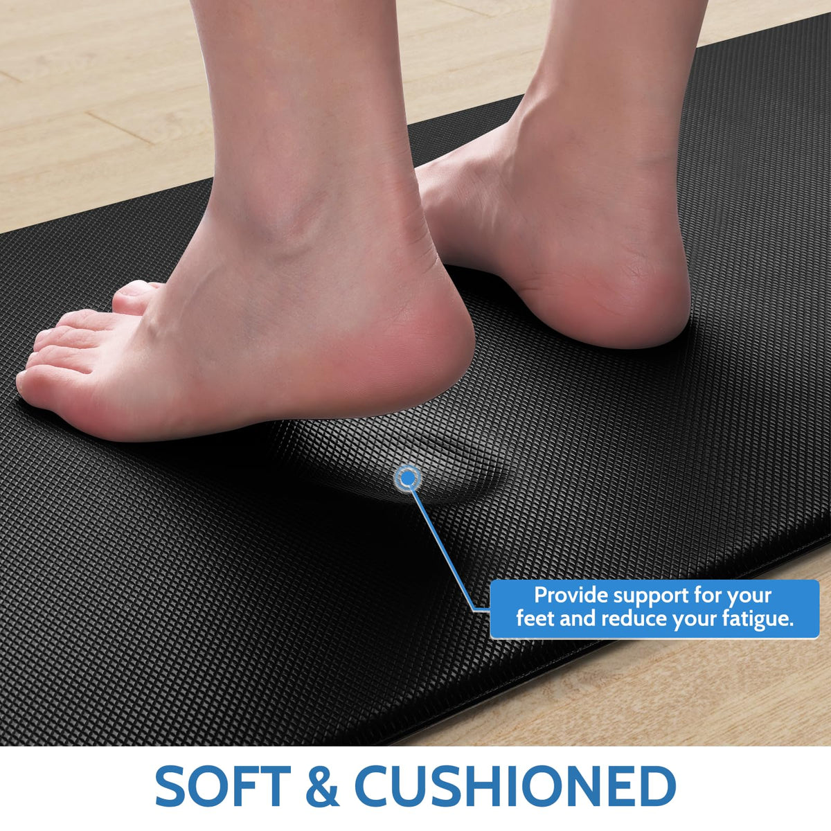 StepLively anti-fatigue mat cushion reducing standing strain during cooking and cleaning.
