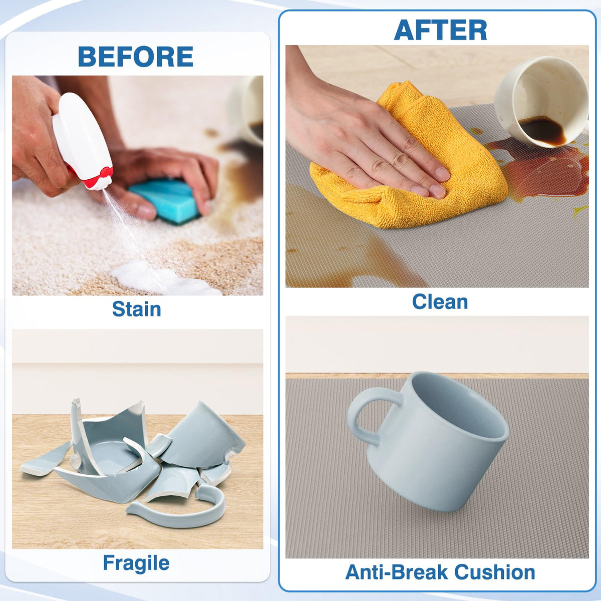 StepRite stain-resistant texture cleans easily after spills.