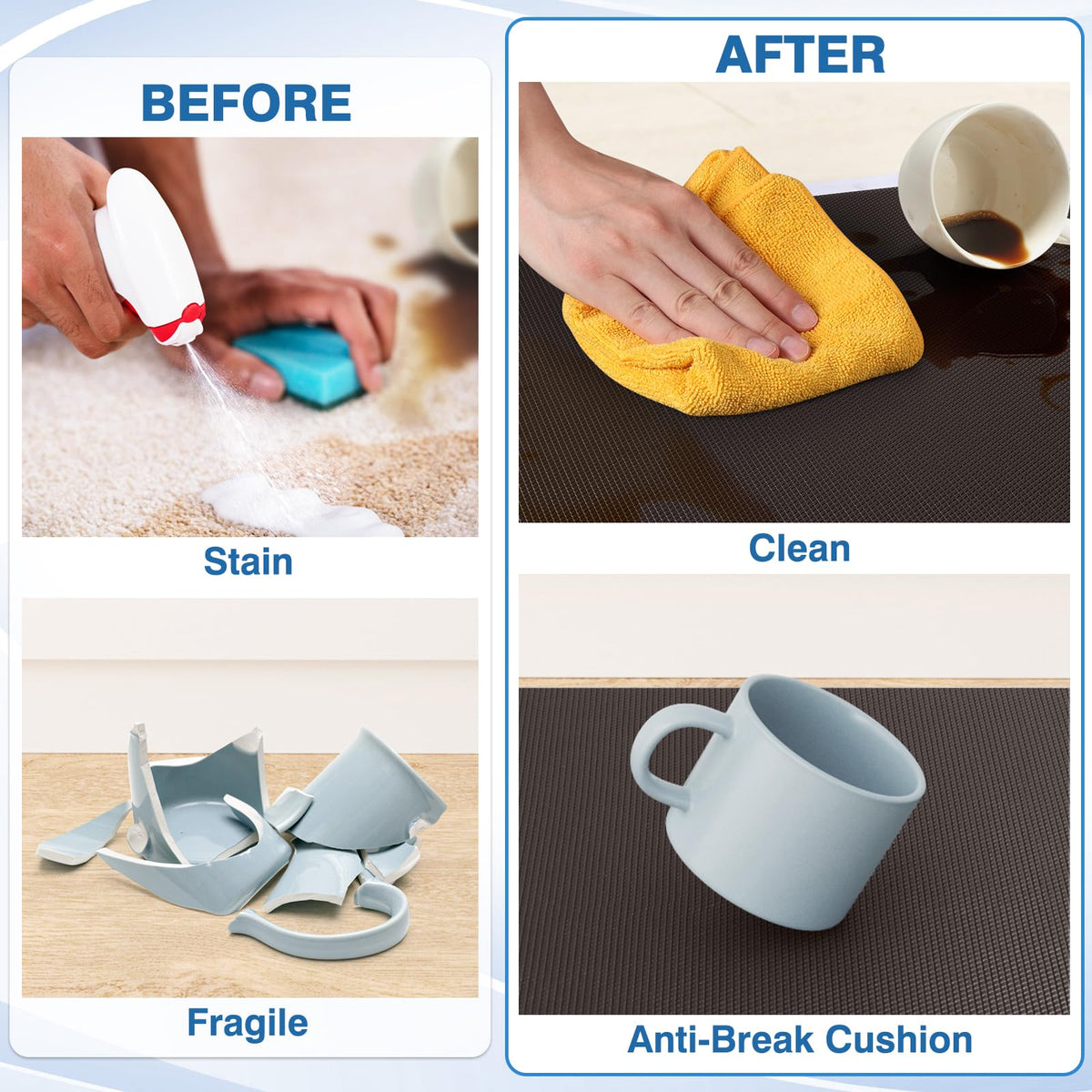 StepRite kitchen mats stain-resistant texture simplifies cleaning after cooking.