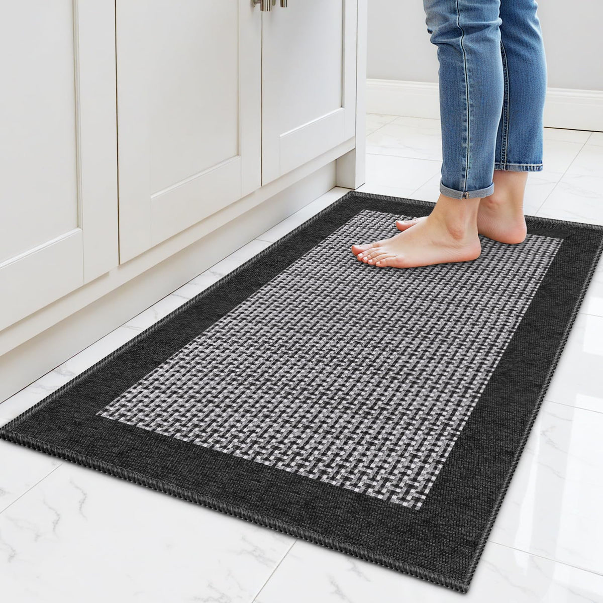 StepRite kitchen rug front view shows plush chenille for comfortable standing