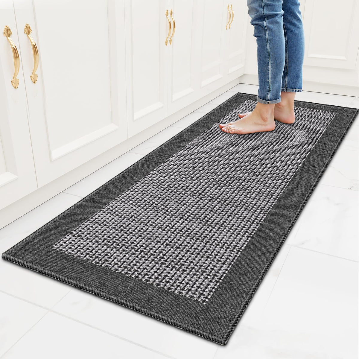 StepRite kitchen rug with non-slip grey backing keeps floors secure.