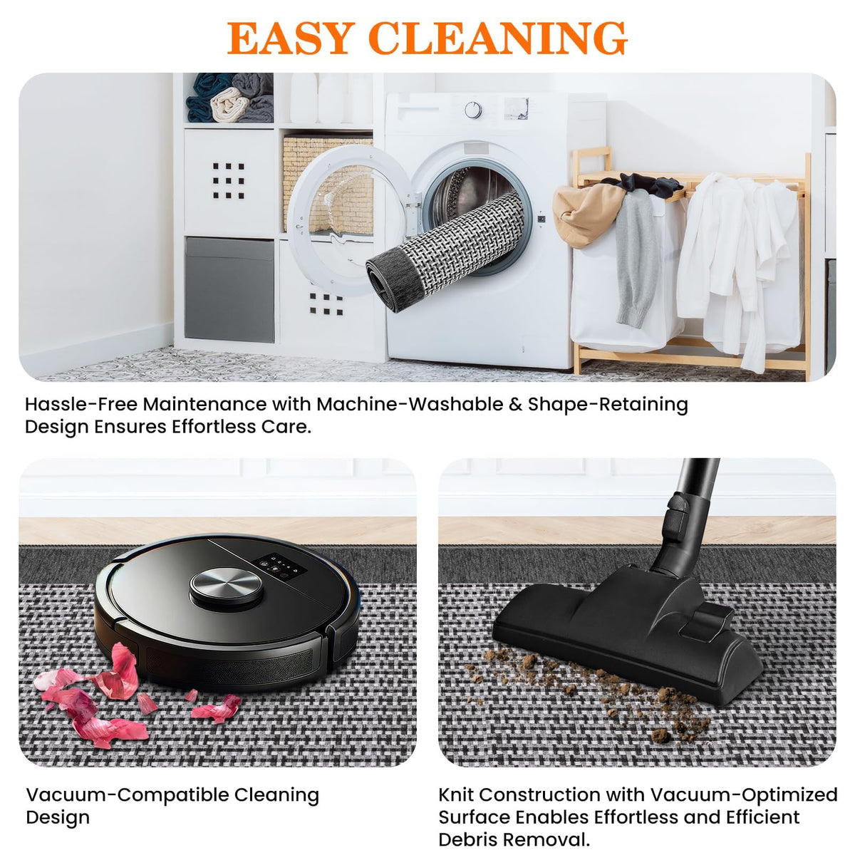 Absorbent rug reduces moisture near the sink and prep area.