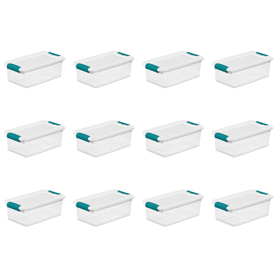 Sterilite 6 Qt latching box side view for space-saving closet organization.