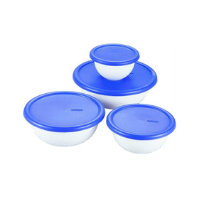 Sterilite 8-piece covered bowl set in white and blue with Blue Sky lids for versatile storage