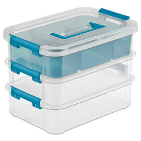 Sterilite 14138606 three-layer stack and carry box for tidy storage.