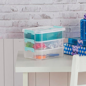 Sterilite layer stack and carry box divider tray keeps items separated.