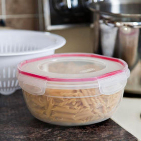 Sterilite Rocket Red Ultra Seal bowl microwave-safe for reheating leftovers.