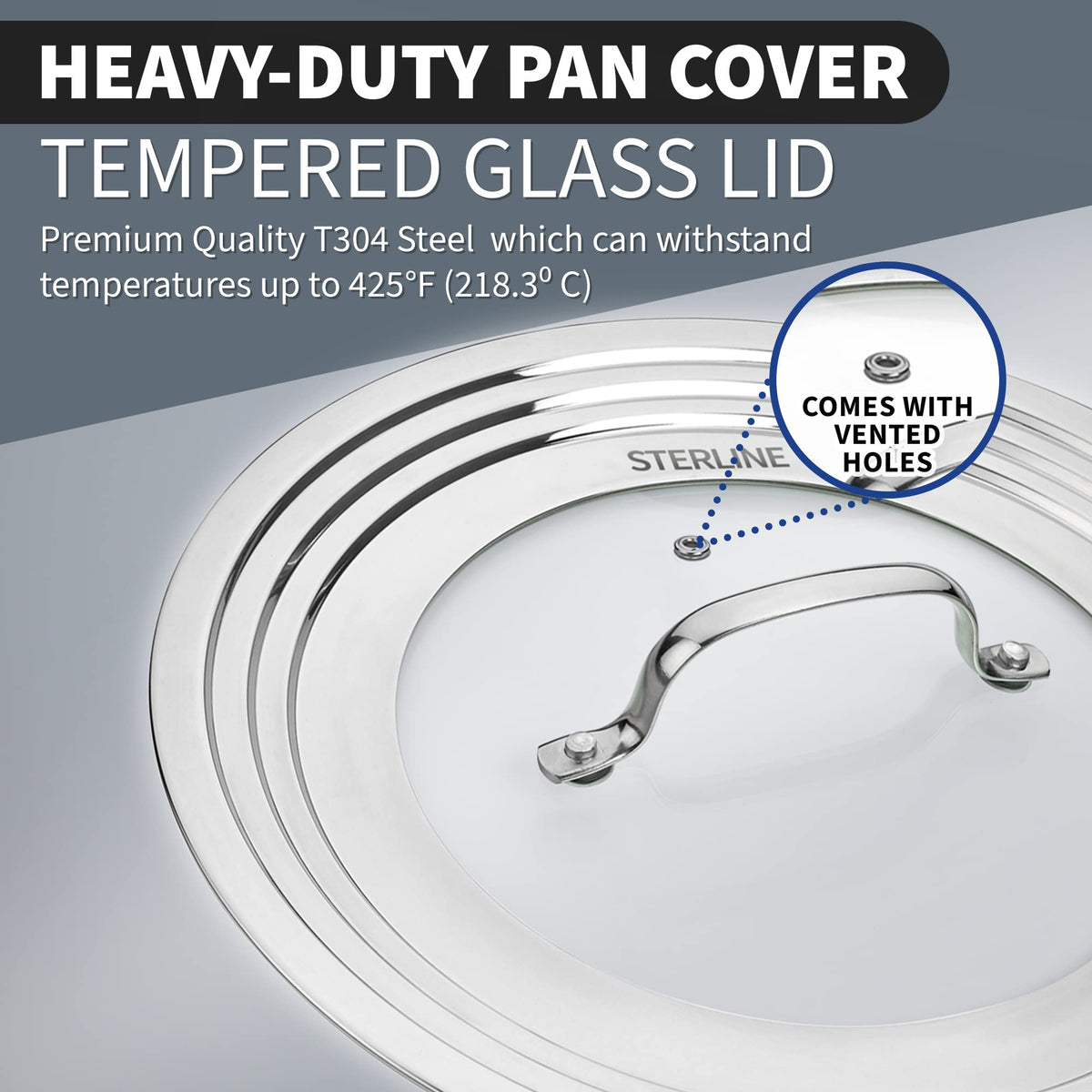 Sterline large lid ergonomic handle for safe, comfortable lifting.