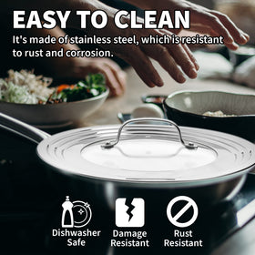 Sterline lid features durable stainless steel rim and dishwasher-safe convenience.