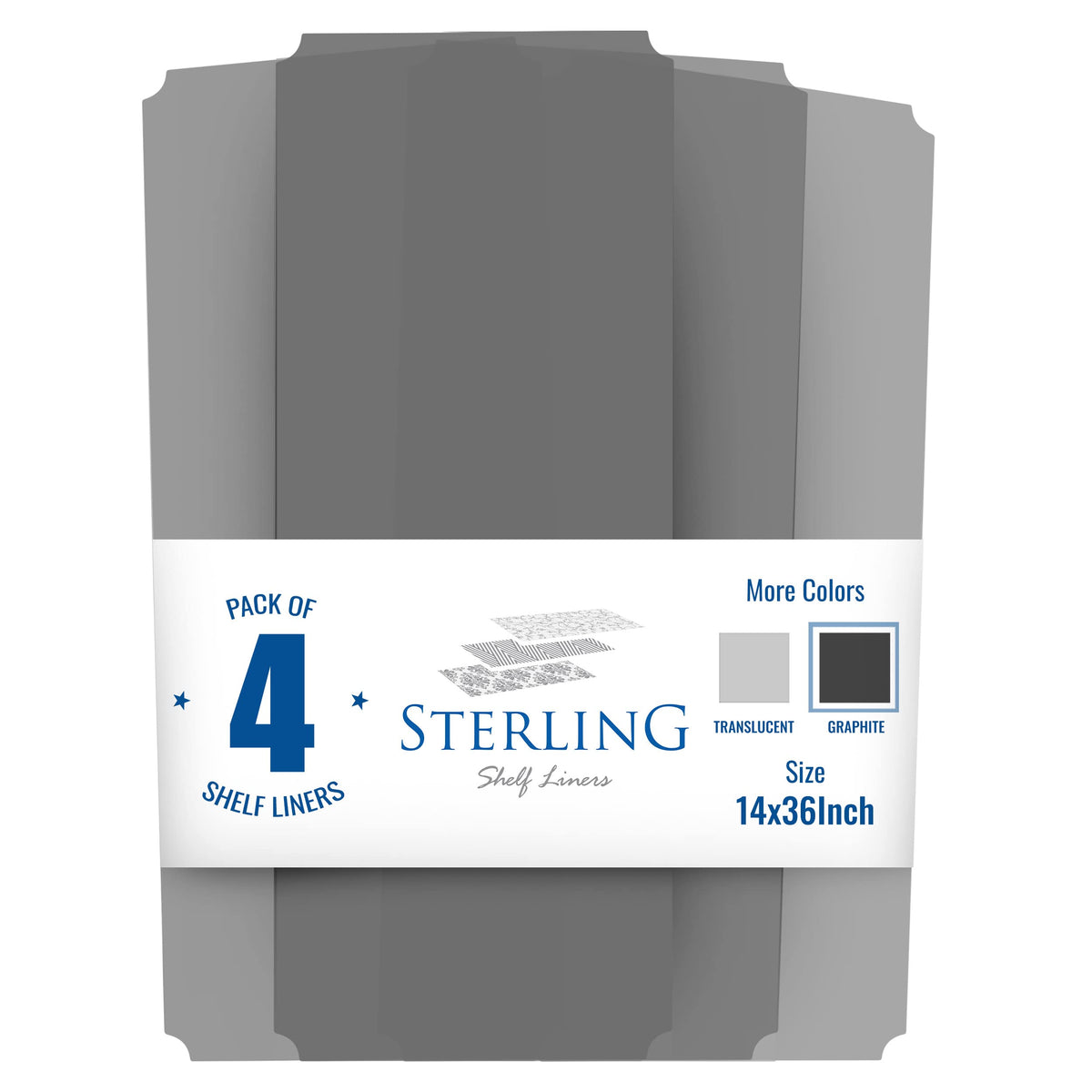 Sterling Shelf Liners graphite 14x36 flat pack keeps shelves flat and neat.