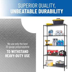 Sterling Shelf Liners graphite 30-gauge polypropylene for durability.