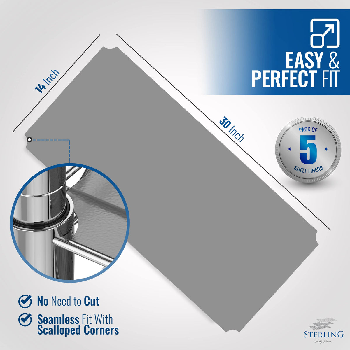 Sterling Shelf Liners graphite in-use on wire shelf demonstrates flat, sturdy surface.