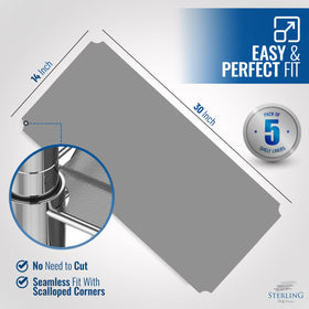 Sterling Shelf Liners graphite in-use on wire shelf demonstrates flat, sturdy surface.
