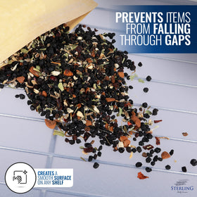 Sterling Shelf Liners graphite on-wire-shelf keeps surfaces clean and waterproof.
