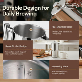 SterlingPro non-plastic construction supports a plastic-free brewing experience.