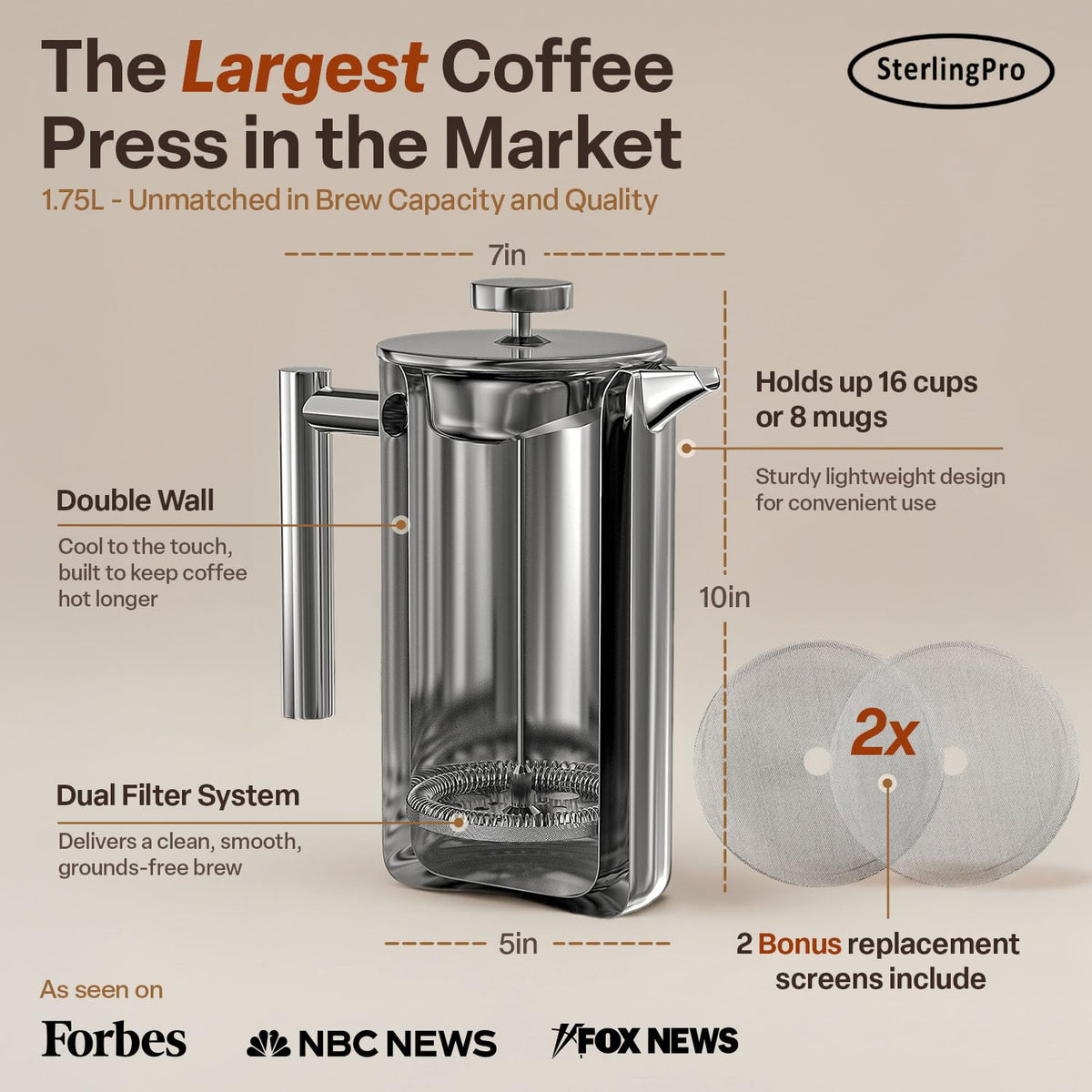 SterlingPro large capacity design supports up to 16 cups for gatherings and family mornings.