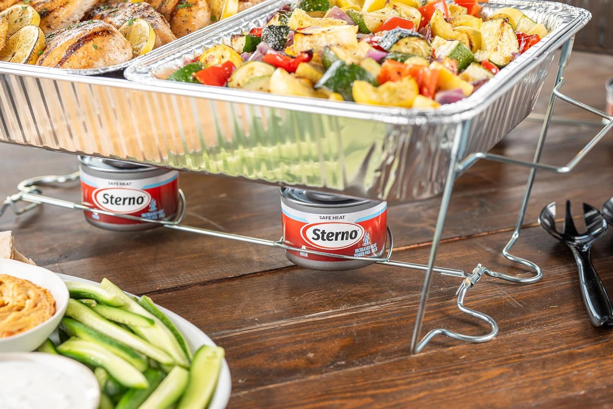 Indoor and outdoor safe heat with UL-validated Sterno fuel cans.