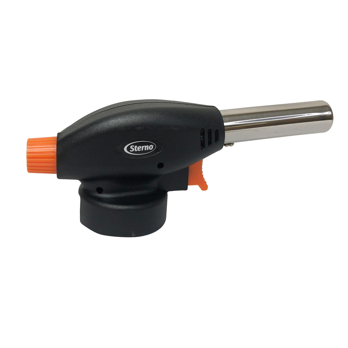 Sterno torch with anti-flare design keeping flames steady during cooking.