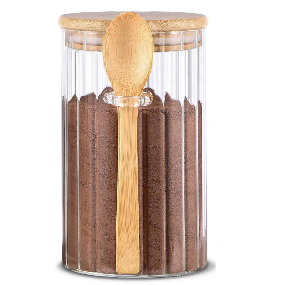 Steviieden 24 oz airtight glass jar with bamboo lid for organized pantry storage.