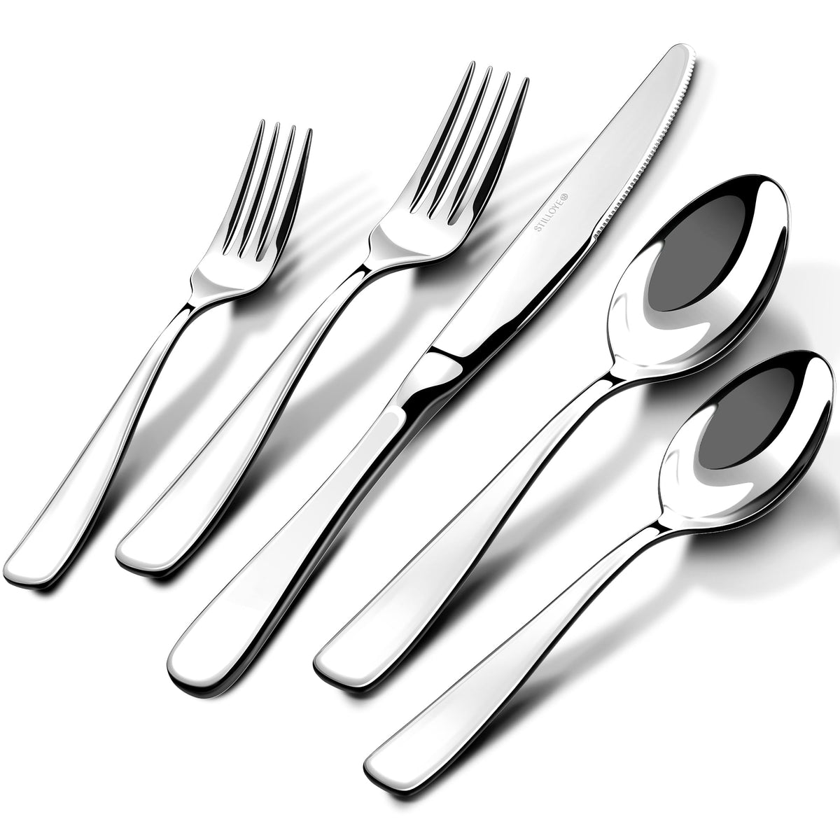 Stilloye 40-piece silverware set displayed for a full dining setup, ideal for elegant meals.