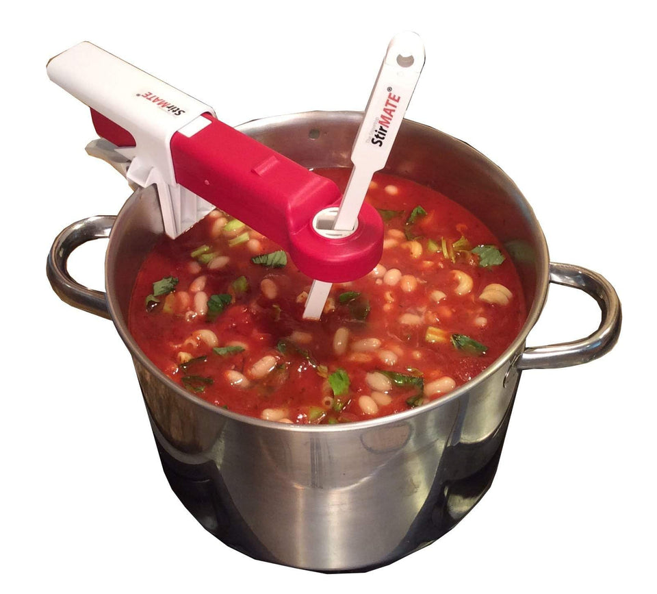 STIRMATE Gen 3 cordless automatic stirrer in action, hands-free stirring.