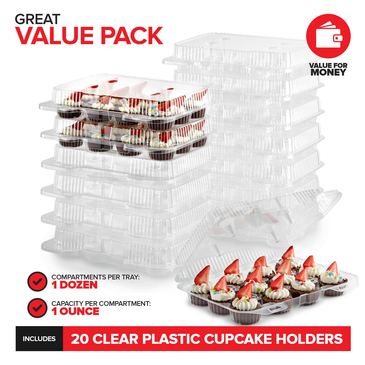 Stock Your Home 12-compartment carrier with clear lid keeps cupcakes secure during transport.
