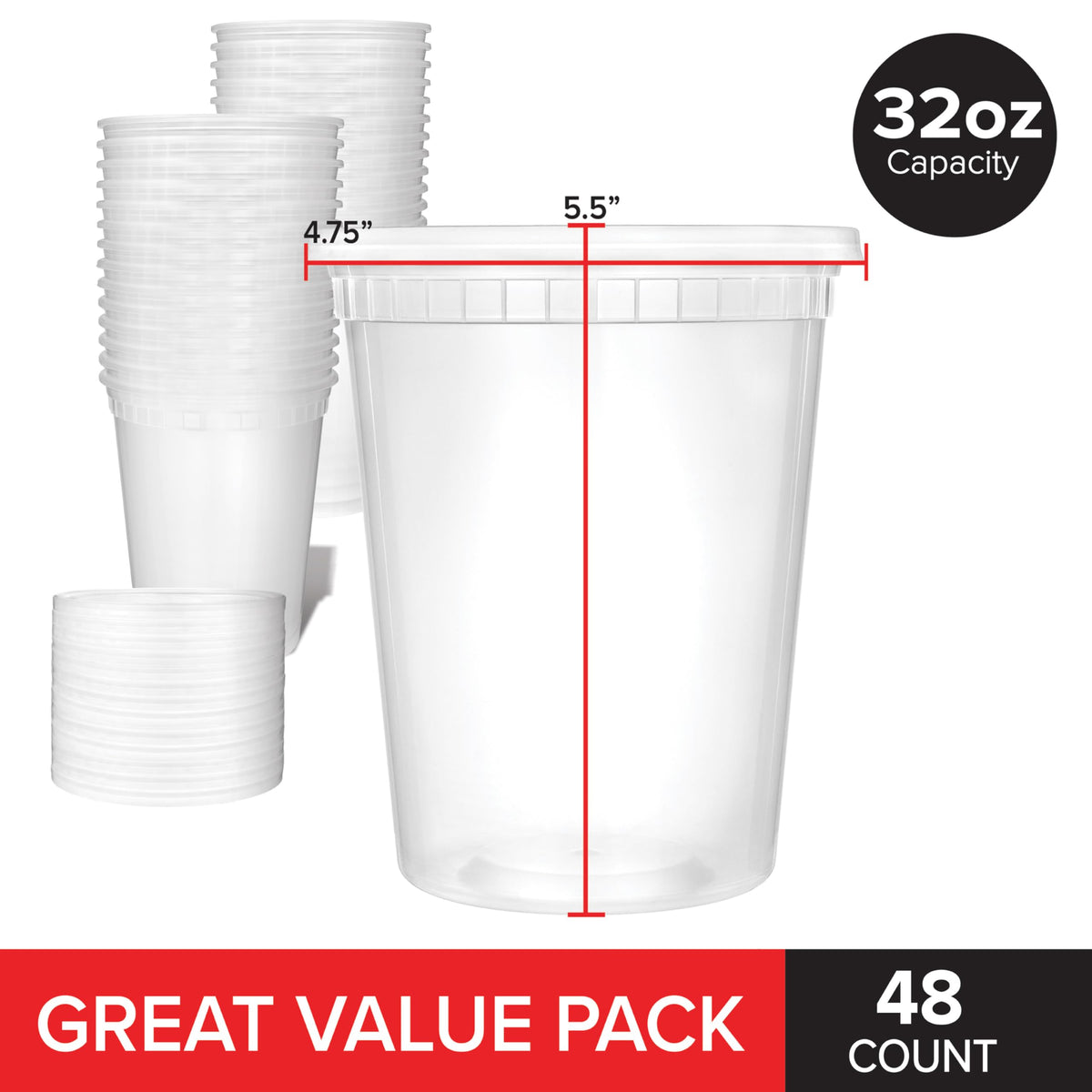 Stock Your Home 48-pack 32oz containers with lids for bulk meals and organization