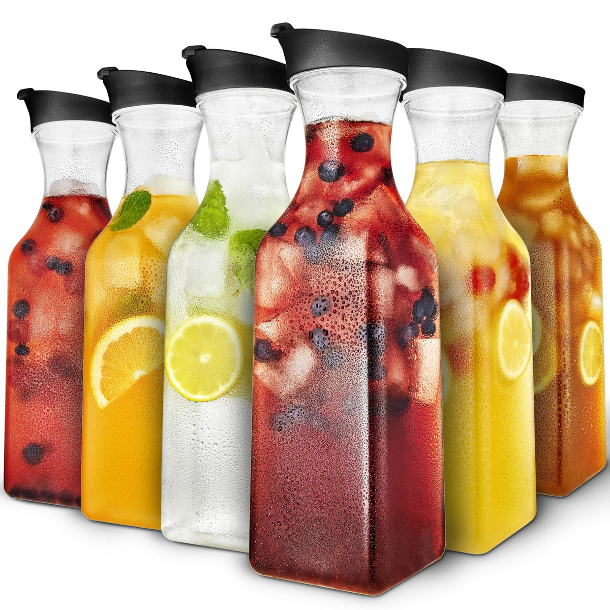 Stock Your Home 50oz carafe with black lid, crystal-clear and durable for entertaining.