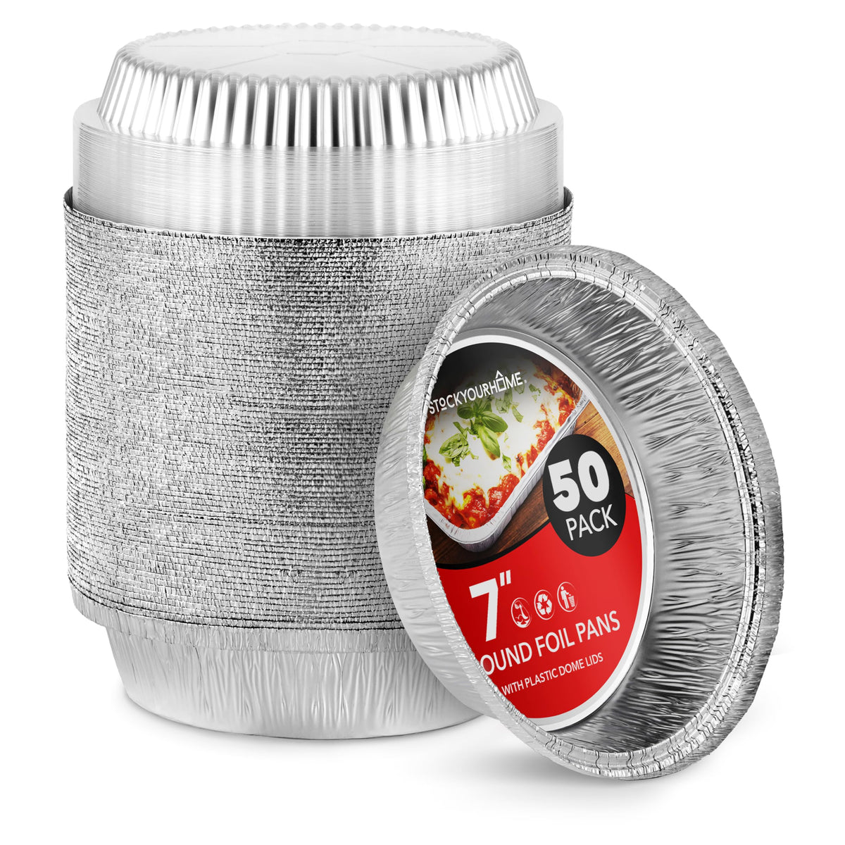 Stock Your Home 7 inch round aluminum pans with lids for bulk baking and to go meals
