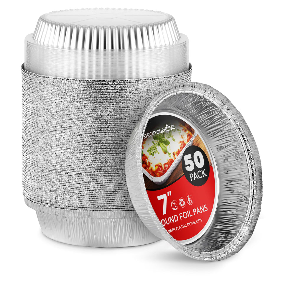 Stock Your Home 7 inch round aluminum pans with lids for bulk baking and to go meals
