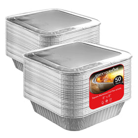 Stock Your Home 8in square foil pans with lids for easy baking and storage.