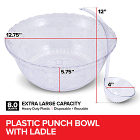 Stock Your Home 8qt punch bowl with ladle for easy serving