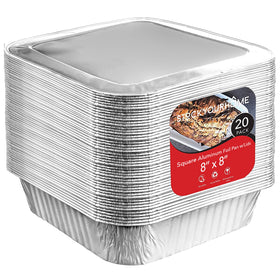 Stock Your Home 8x8 foil pans with lids top view for easy transport and portioning.