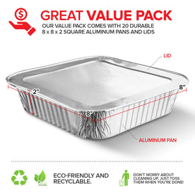 Stock Your Home 8x8 square aluminum pans for baking and even heat distribution.
